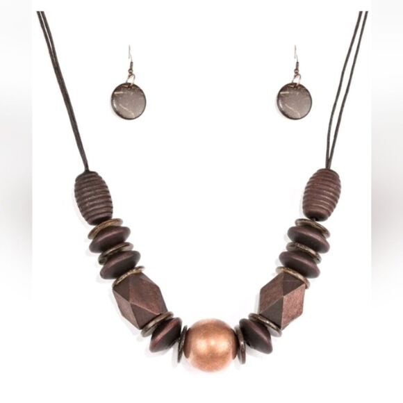 Paparazzi Grand Turks Getaway Brown Wood Necklace - New - Picture 1 of 1
